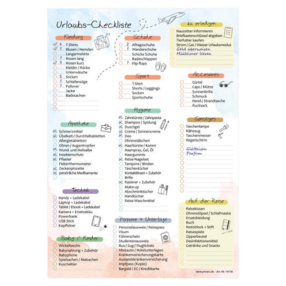 urlaubs checkliste, zum ankreuzen verschiedene dinge, ausfüllbeispiel