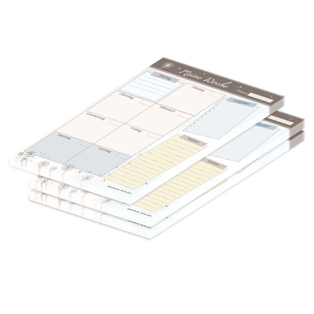 wochenplaner pusteblume, hochformat, braun-beige optik, mit kleinen pusteblumen, 3er set