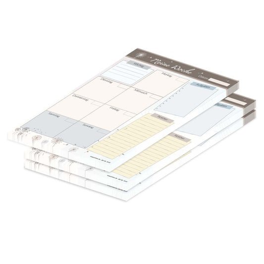 wochenplaner pusteblume, hochformat, braun-beige optik, mit kleinen pusteblumen, 3er set