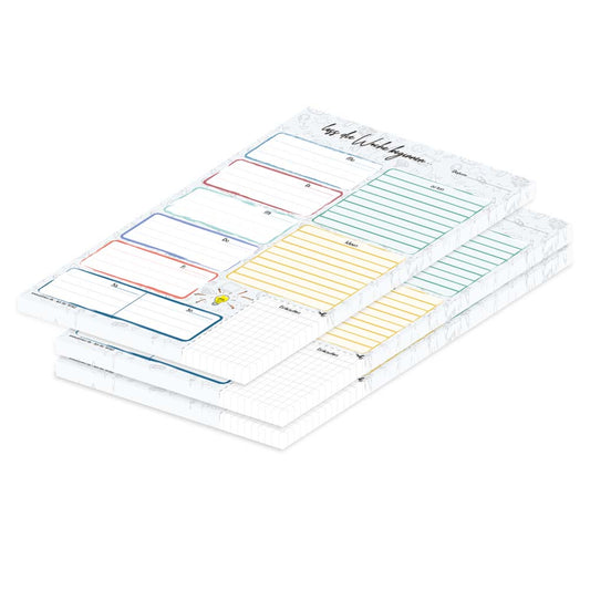wochenplaner doodles, hochformat, grau-bunte optik, 3er set