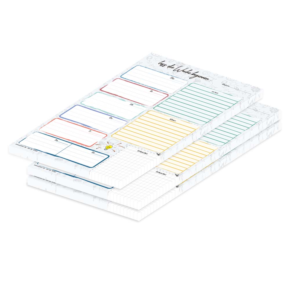 wochenplaner doodles, hochformat, grau-bunte optik, 3er set