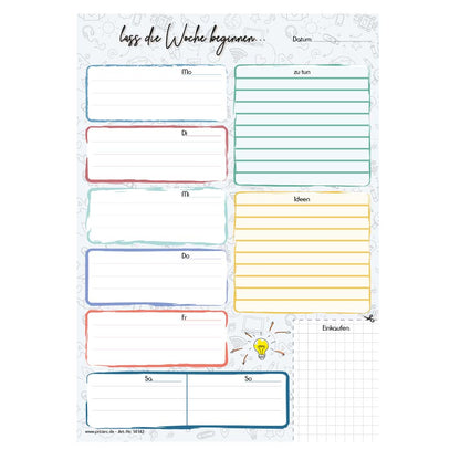wochenplaner doodles, hochformat, grau-bunte optik, frontansicht