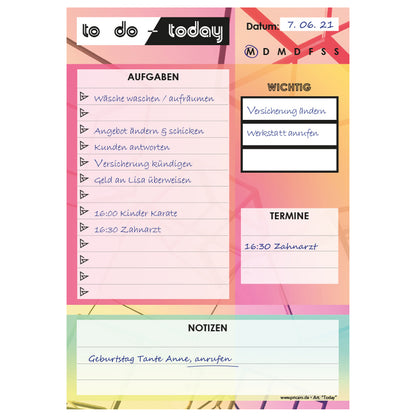 to do liste today, a5, ausfüllbeispiel