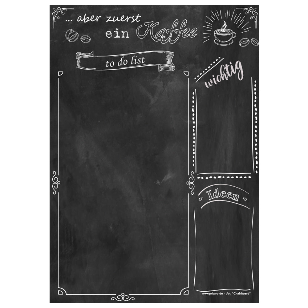 to do liste chalkboard,  a5, schwarz-weiß optik im stil einer schultafel, frontansicht