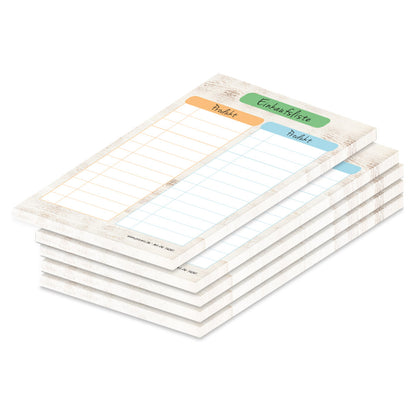 einkaufsliste pastel, a6, bunt-beige optik mit spalten für artikel, 5er set