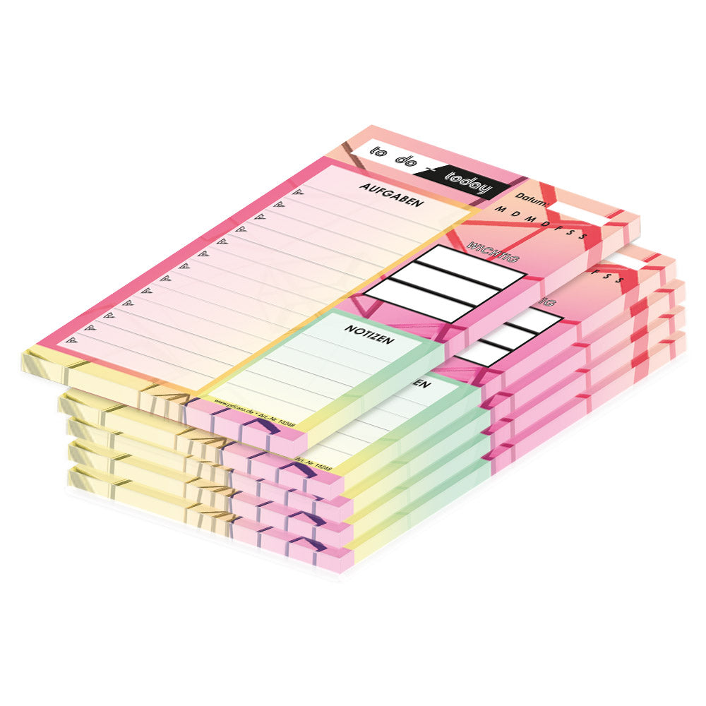 to do liste today, a6, bunte optik, zeilen für aufgaben und zusätzlicher notizbereich für weitere notizen, 5er set