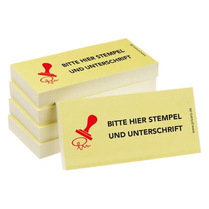 haftnotiz schmal, mit aufdruck "bitte hier stempel und unterschrift", gelbe optik, 5er set