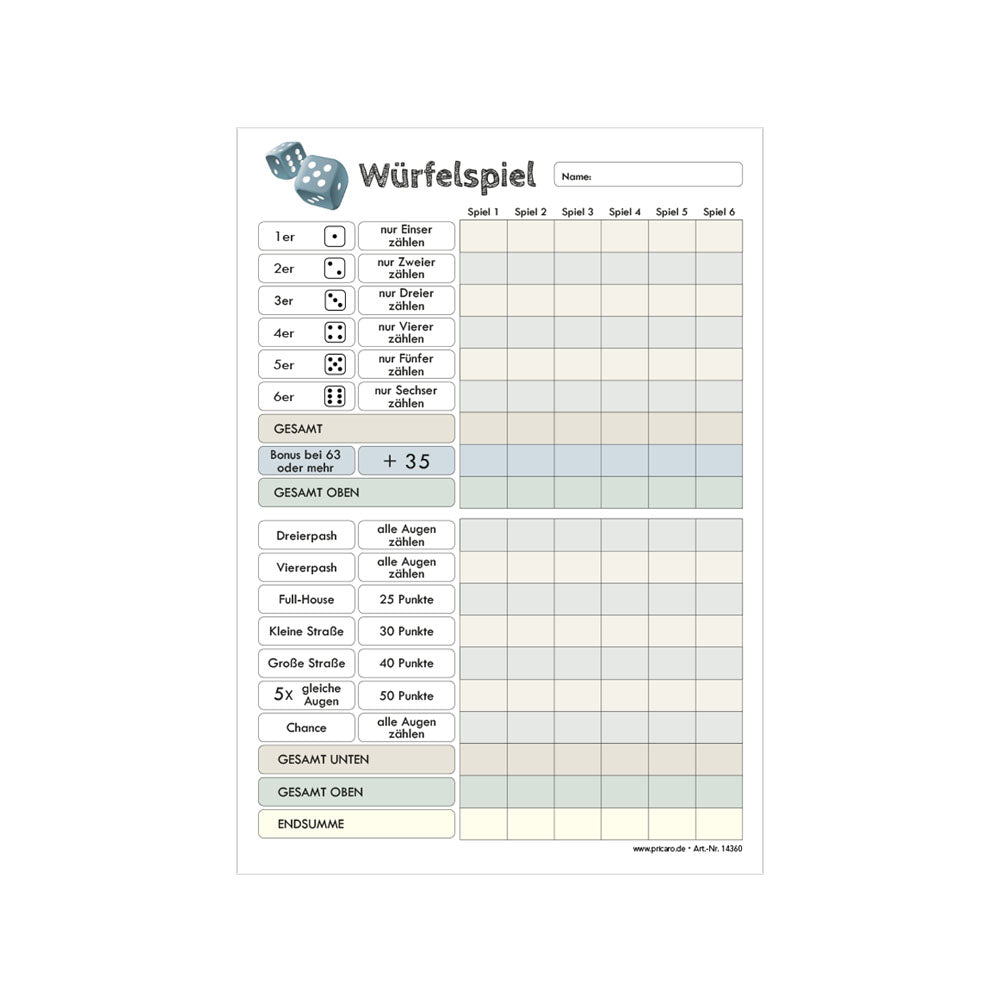spielblock würfelspiel a5