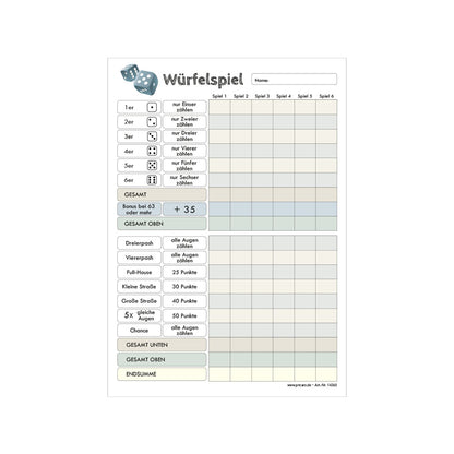 spielblock würfelspiel a5