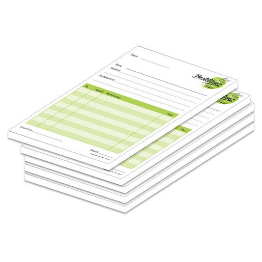 Bestellannahmeblock grün, a5, grüne optik, platz für wichtige bestellinformationen wie kundendaten, artikeldaten, preis, uvm., 5er set