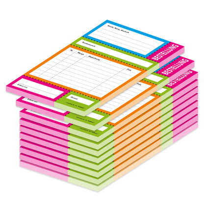 bestellannahmeblock knallfarben, a5, bunte optik, platz für wichtige bestellinformationen wie z.b. kundendaten, artikeldaten wie menge, preis uvm., 10er set