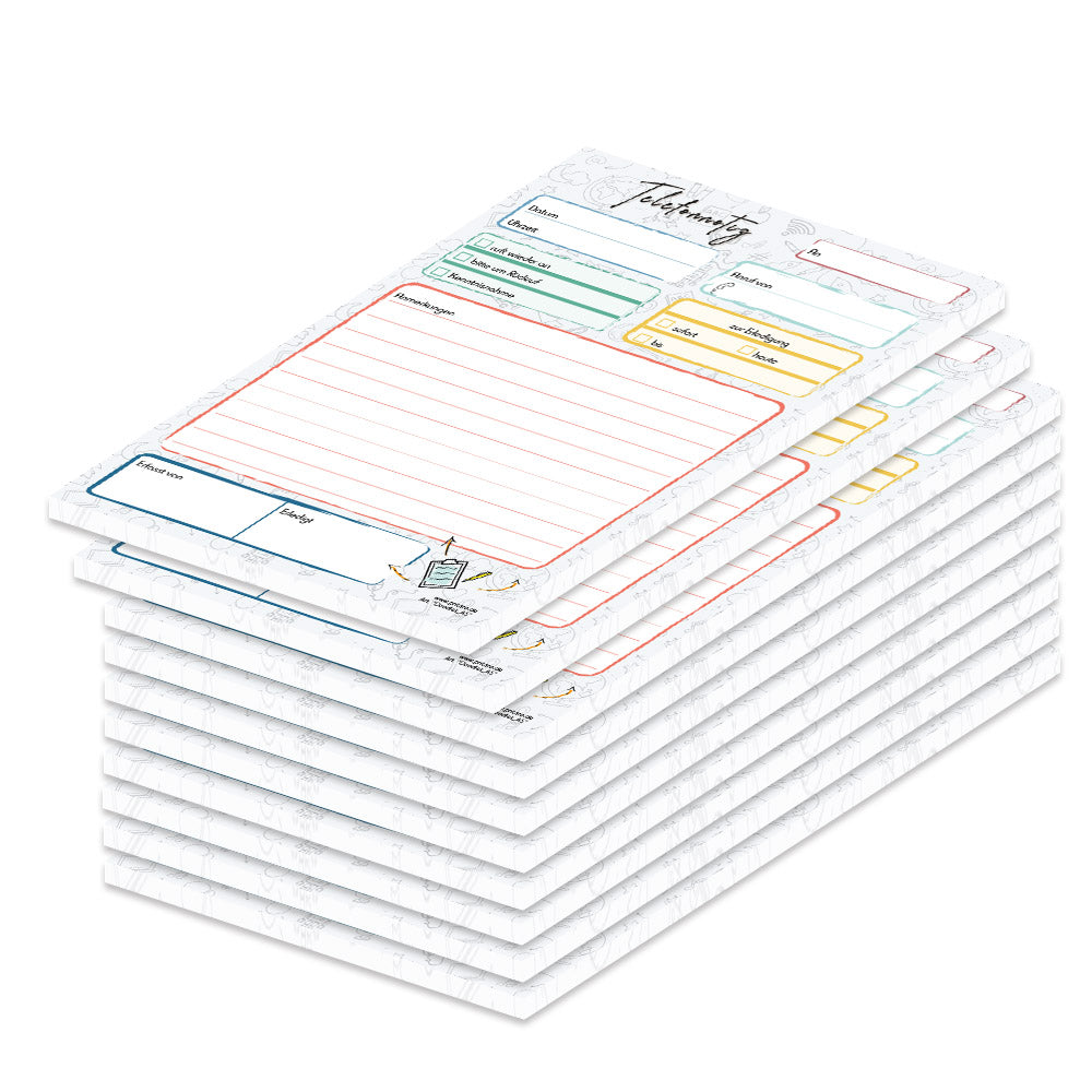 telefonnotizblock doodles, bunte optik, mit platz für datum, anruferinfos und anmerkungen, 10er set