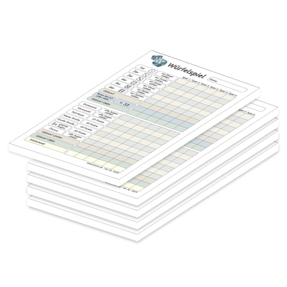 spielblock würfelspiel a6, 5 stück