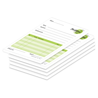 Bestellannahmeblock grün, a6, grüne optik, platz für wichtige bestellinformationen wie kundendaten, artikeldaten, preis, uvm.,5er set