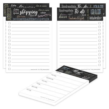 planer komplett-set lettering black, a6, 2x to-do liste, 2x einkaufsliste, 1x essensplaner, weiß schwarze optik, 5er set