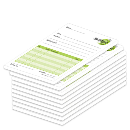 Bestellannahmeblock grün, a6, grüne optik, platz für wichtige bestellinformationen wie kundendaten, artikeldaten, preis, uvm., 10er set