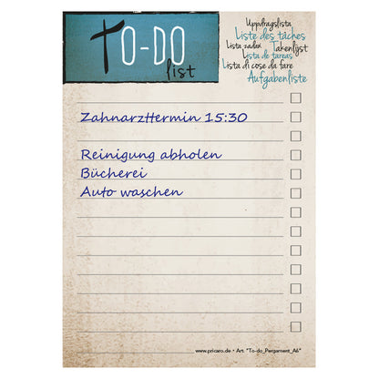 to do liste pergament, a6, ausfüllbeispiel