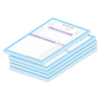 to do liste allerlei,  blau-lila-weiße optik mit zeilen zum notieren der aufgaben und der vergabe von prioritäten, a6, 5er set