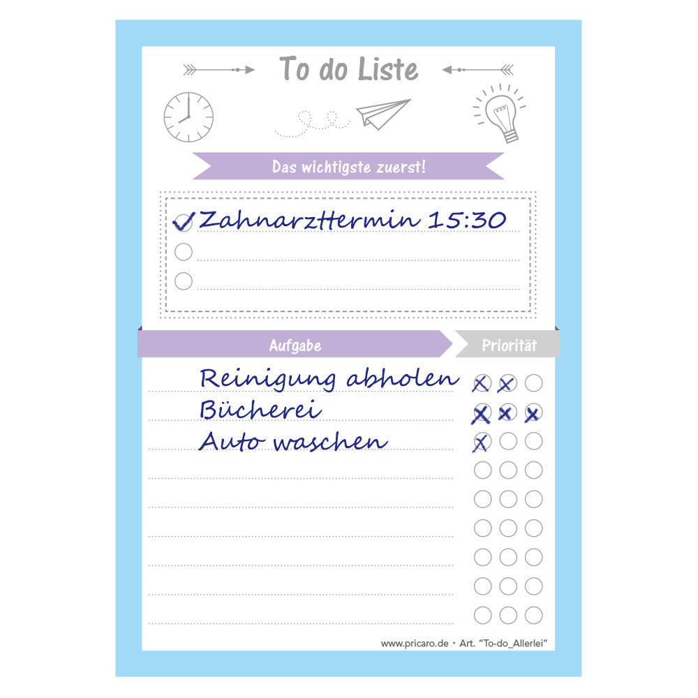 to do liste allerlei, a6, ausfüllbeispiel