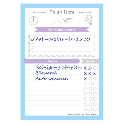 to do liste allerlei, a6, ausfüllbeispiel