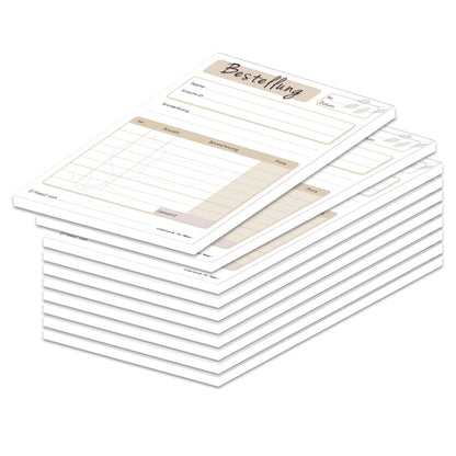Bestellannahmeblock blätter, a5, beige-weiße optik , modernes design mit blätter optik, platz für wichtige bestellinformationen wie kundendaten, artikeldaten, preis, uvm., 10er set