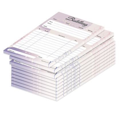 Bestellannahmeblock lila, a5, lila-rosafarbene optik, platz für wichtige bestellinformationen wie kundendaten, artikeldaten, preis, uvm., 10er set