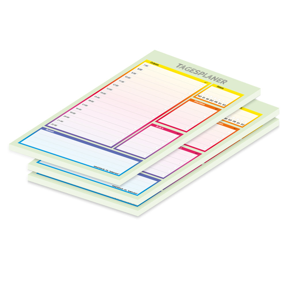tagesplaner system bunt, a5, zeitplan von 7 bis 22 Uhr, platz für weitere notizen, 3er set