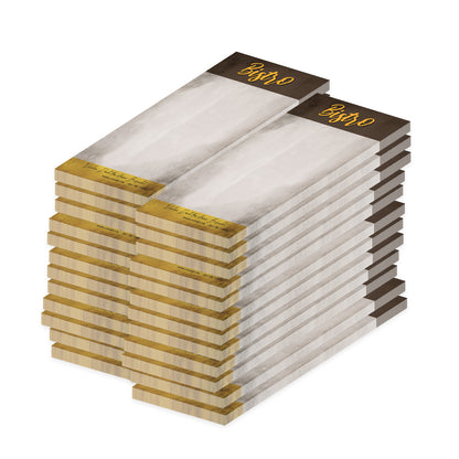 kellnerblock bistro, grau, braun, gelbe optik mit der aufschrift "bistro", 24er set