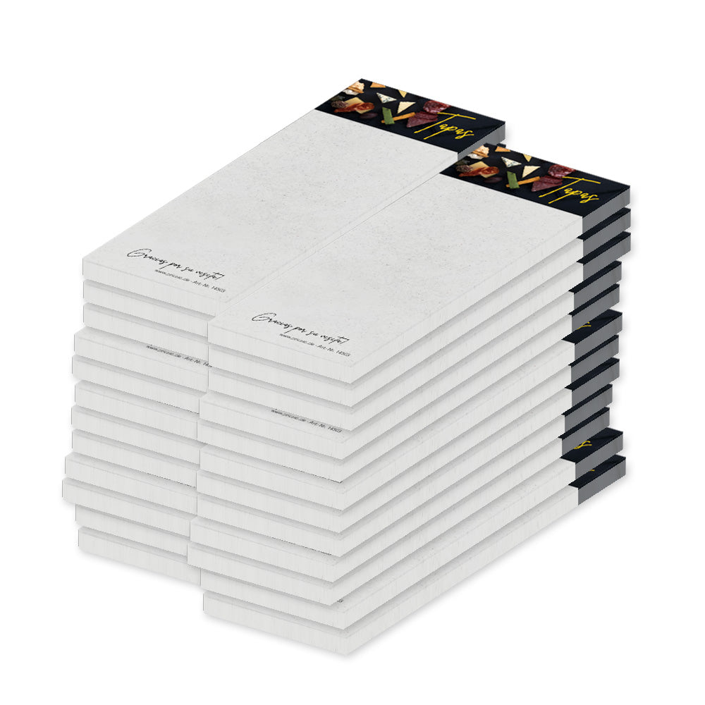 kellnerblock tapas, grau bunte optik mit der aufschrift "tapas", 24er set