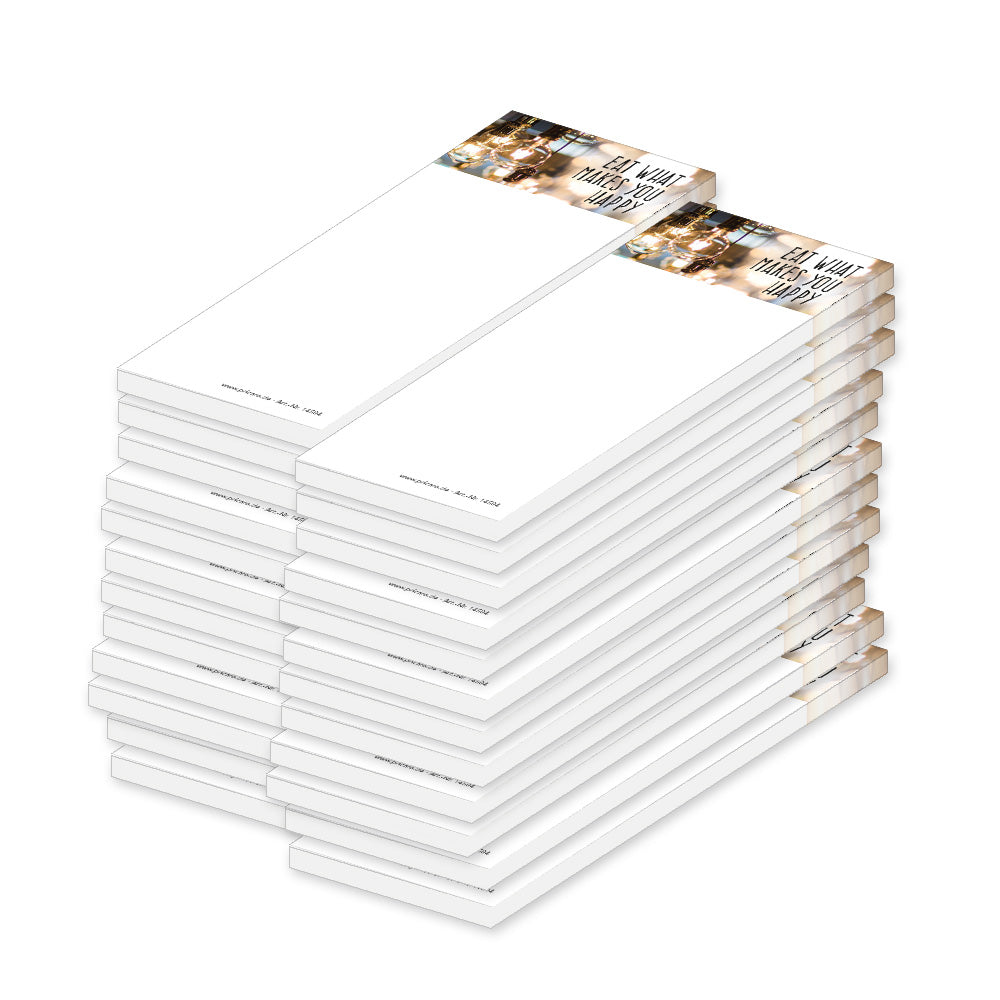 kellnerblock happy, weiße bunte optik mit der aufschrift "eat what makes you happy", 24er set