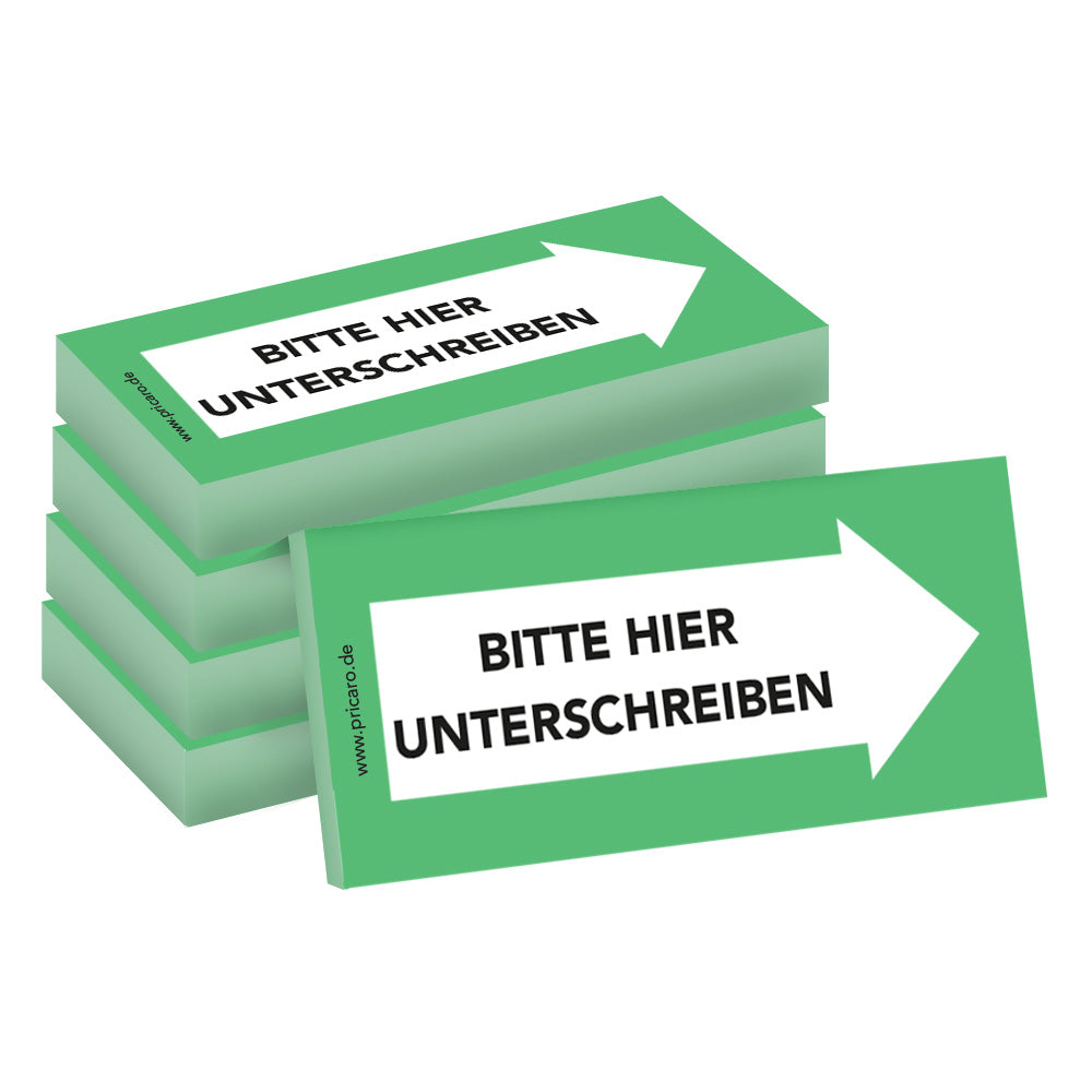 haftnotiz schmal, grün, bitte hier unterschreiben pfeil rechts, 5er set