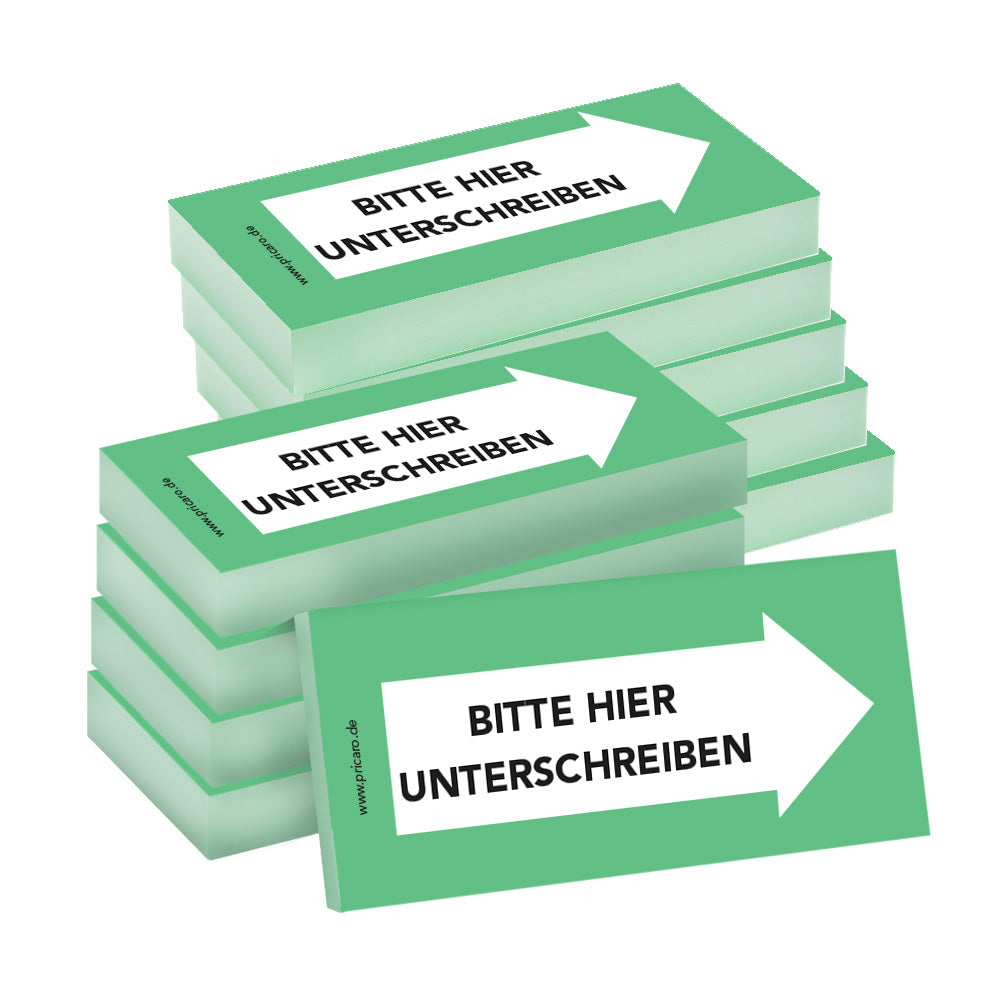 haftnotiz schmal, grün, bitte hier unterschreiben pfeil rechts, 10er set