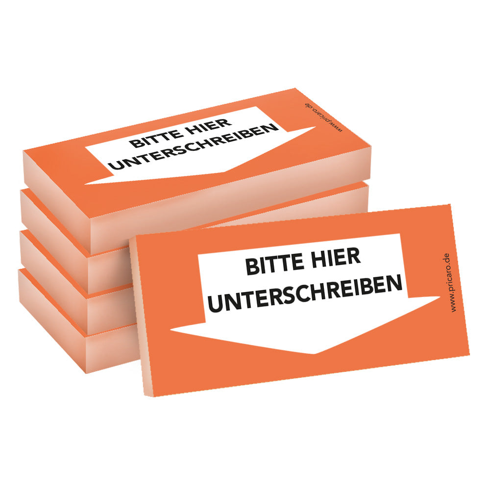 haftnotiz schmal, orange, bitte hier unterschreiben pfeil unten, 5er set