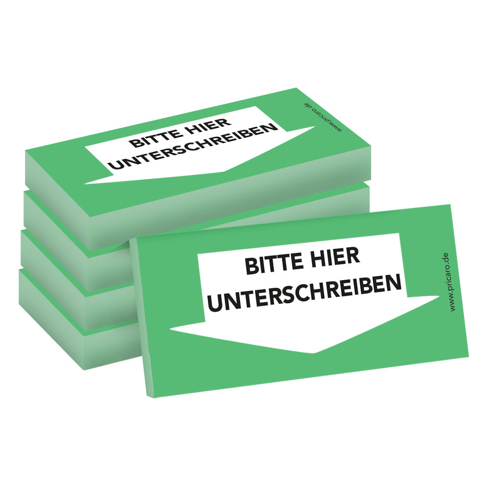 haftnotiz schmal, grün, bitte hier unterschreiben pfeil unten, 5er set