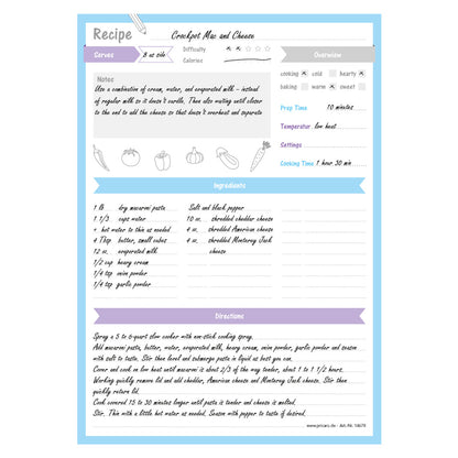 rezeptblock  mixed up, a4, englische sprachversion, weiß-lila-blaue optik, ausfüllbeispiel