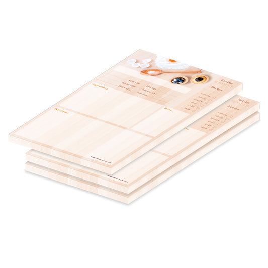 rezeptblock baking, a4, englische sprachversion, beige optik mit backzutaten, 3er set