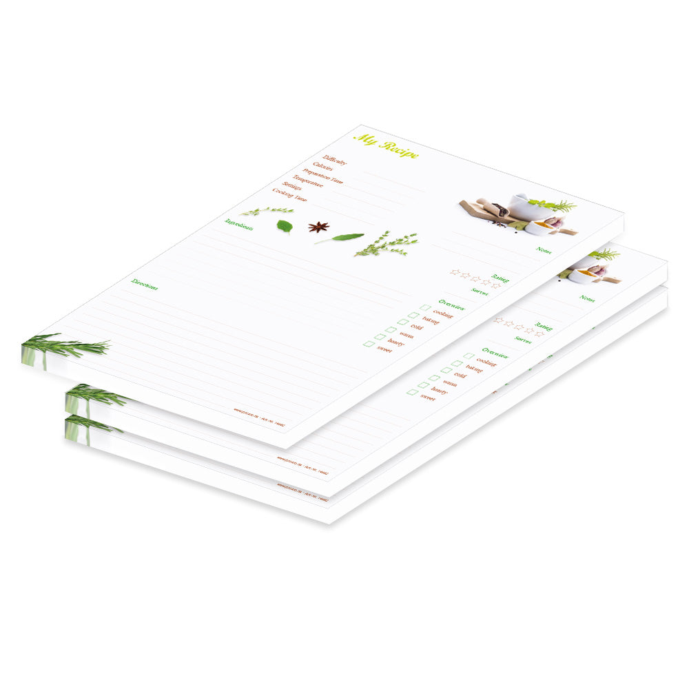 rezeptblock  spices, a4, englische sprachversion, weiße optik mit gewürzen, 3er set