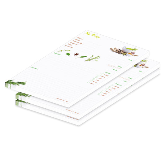 rezeptblock  spices, a4, englische sprachversion, weiße optik mit gewürzen, 3er set