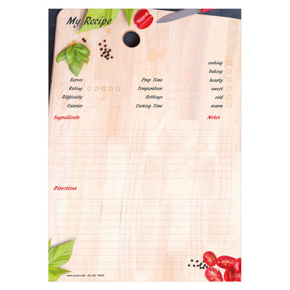 rezeptblock  kitchen board, a4, englische sprachversion, optik eines holz küchenbretts mit gemüse, frontansicht