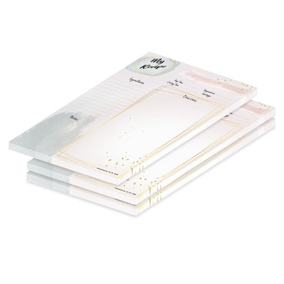 rezeptblock  golden dots, a4, englische sprachversion, rosa goldene optik, 3er set
