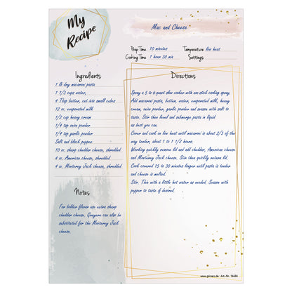 rezeptblock  golden dots, a4, englische sprachversion, ausfüllbeispiel