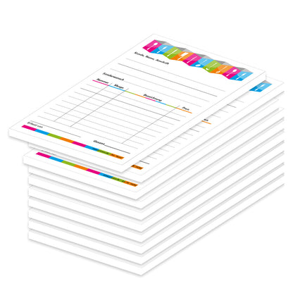 Bestellannahmeblock bunt, a6, bunt-weiße optik mit küchenutensilien wie gabeln, kellen, usw., platz für wichtige bestellinformationen wie kundendaten, artikeldaten, preis, uvm., 10er set