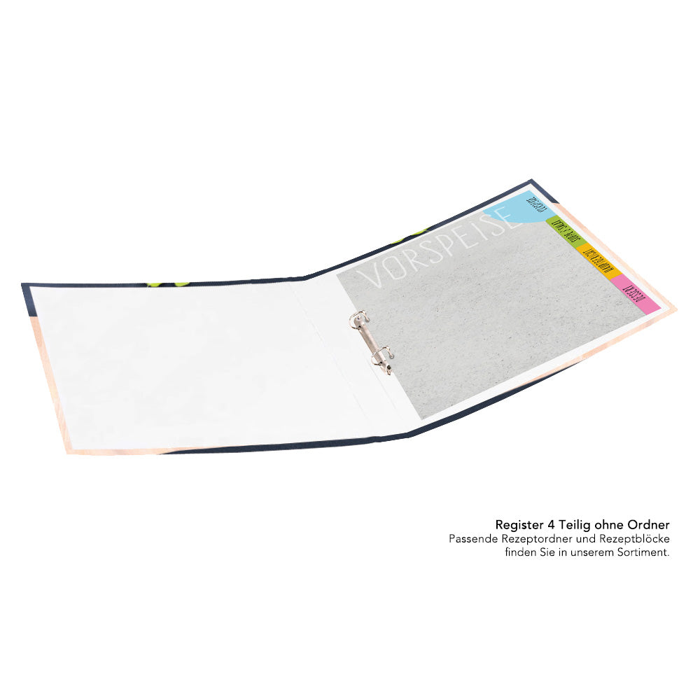 rezeptregister concrete, grau-bunte optik, abgeheftet in rezeptordner