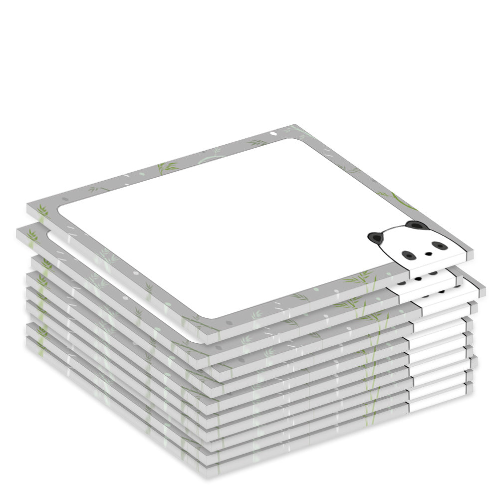 notizblock a7 panda, weiße optik mit grauem rahmen und kleinem panda gesicht, 10er set