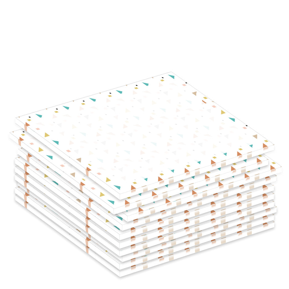notizblock a7 triangle, weiße optik mit rahmen aus bunten dreiecken, 10er set