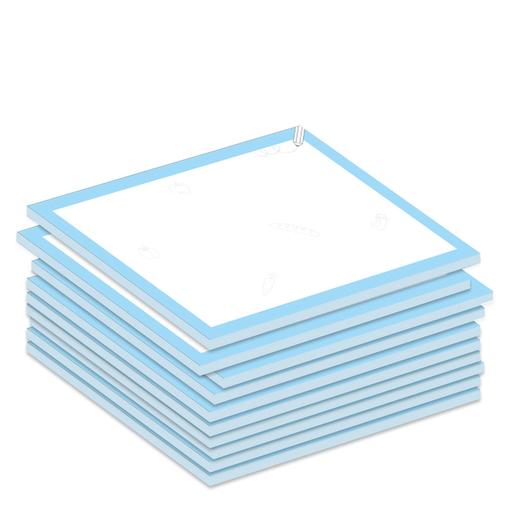 notizblock a7 allerlei, weiß-blaue optik mit blauem rahmen und kleinem aufgedruckten bleistift, 10er set