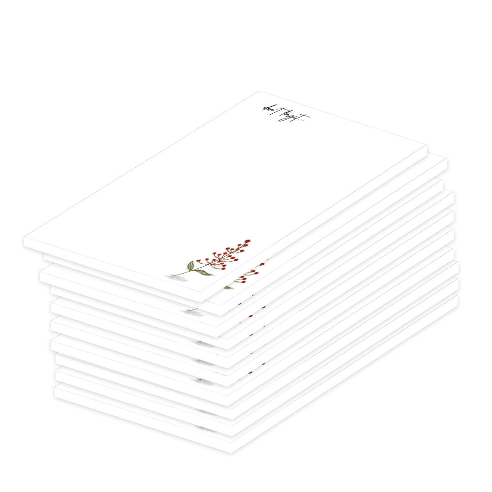 notizblock a7 berries, weiße optik mit kleinem roten beerenzweig und aufdruck don´t forget, 10er set
