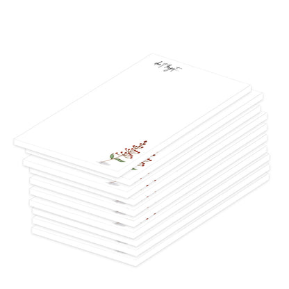 notizblock a7 berries, weiße optik mit kleinem roten beerenzweig und aufdruck don´t forget, 10er set