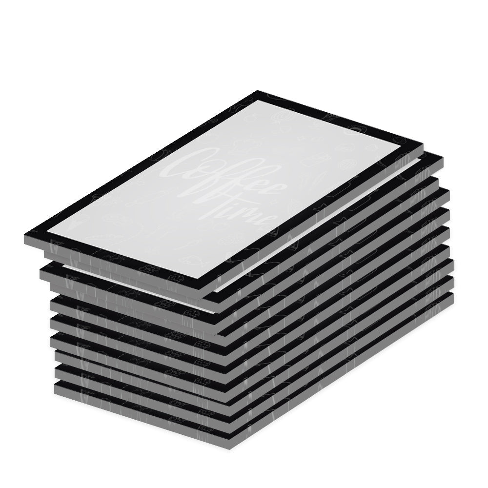 notizblock a7 doodles black, grau-schwarze optik mit schwarzem rahmen und aufdruck coffee time, 10er set