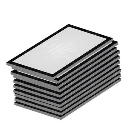 notizblock a7 doodles black, grau-schwarze optik mit schwarzem rahmen und aufdruck coffee time, 10er set